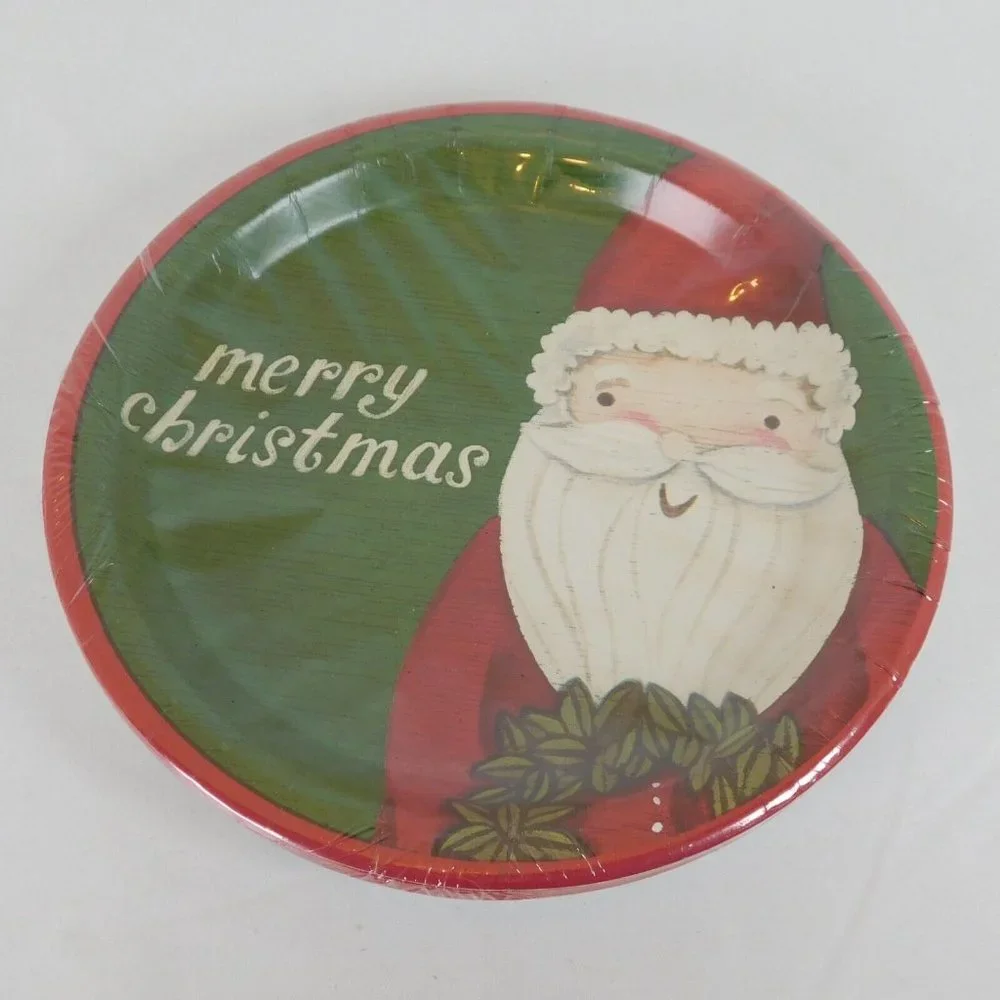 Set of 4 Dinner Plates Beverage Napkins Red Green Santa Christmas Tidings Target